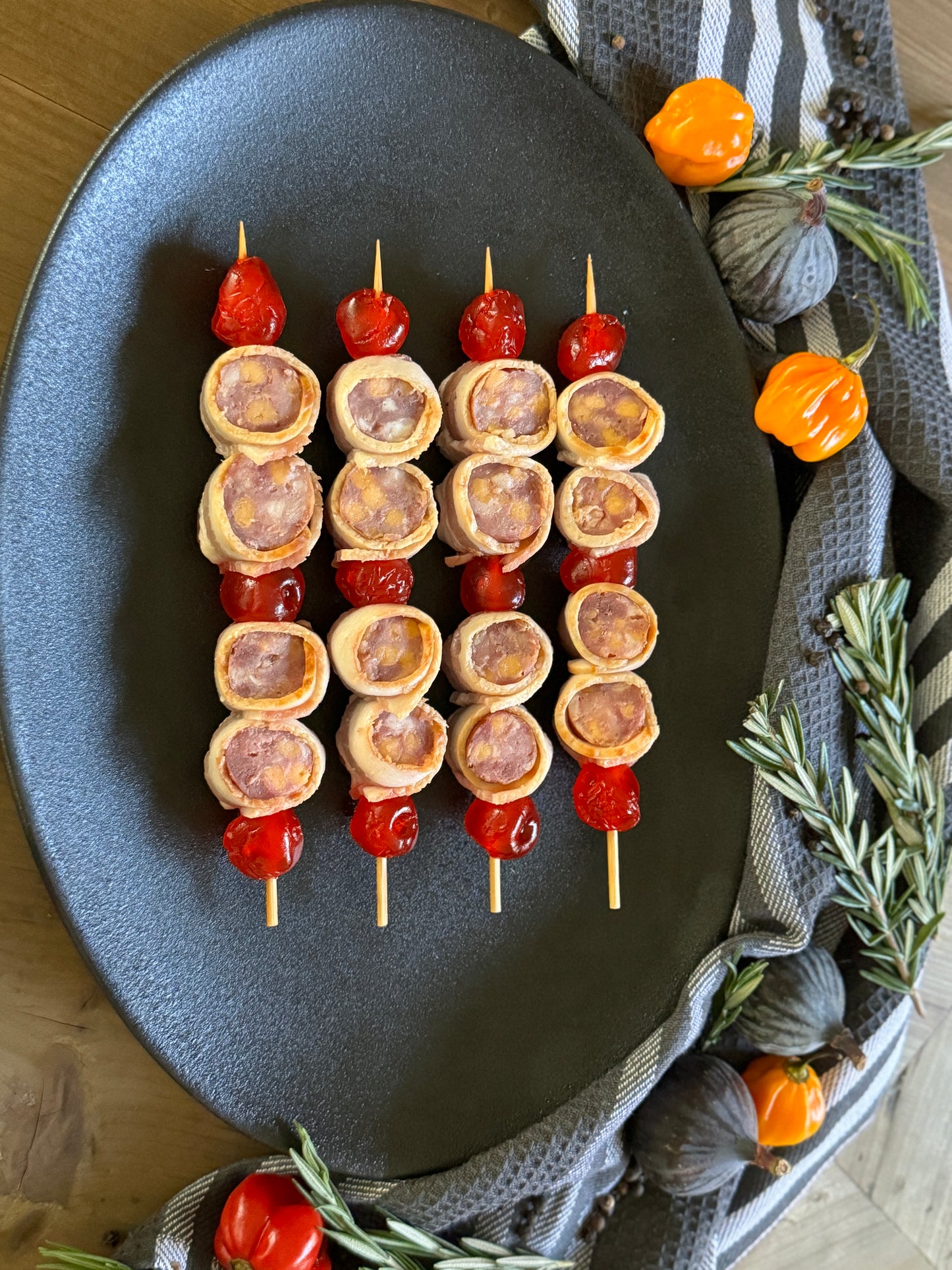 Kaboutertjies (Kaaswors, Bacon and Cherries)